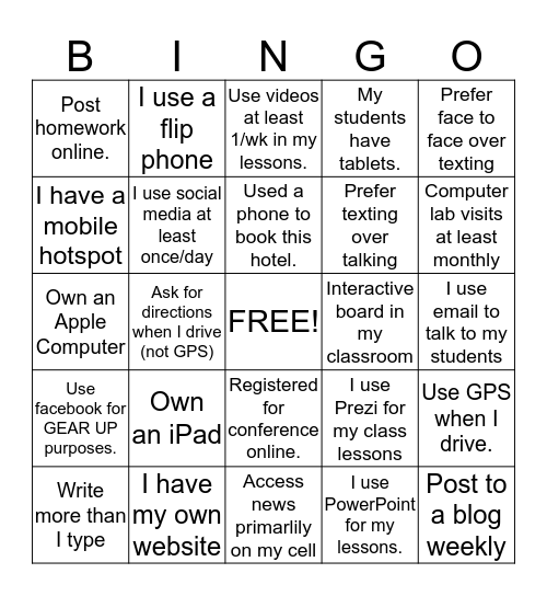 Techno Bingo - GEAR UP Bingo Card