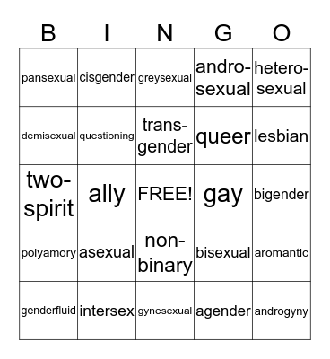 Pride Bingo Card