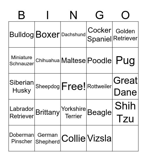 Canine Bingo Card