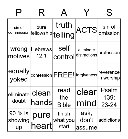 Power of Prayer Bingo Card