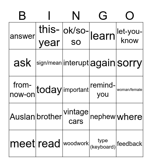 Untitled Bingo Card