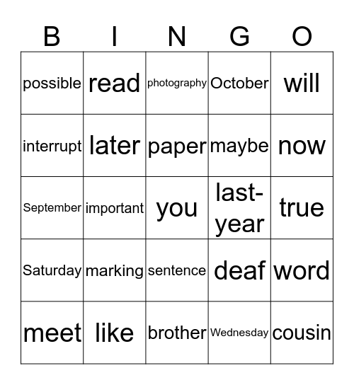 Untitled Bingo Card