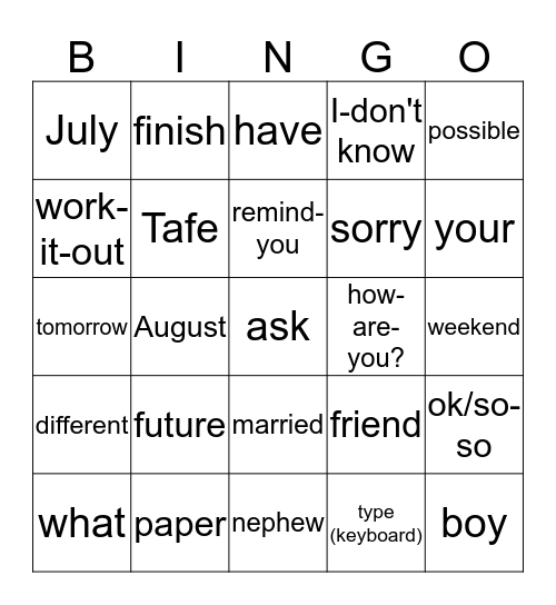 Untitled Bingo Card