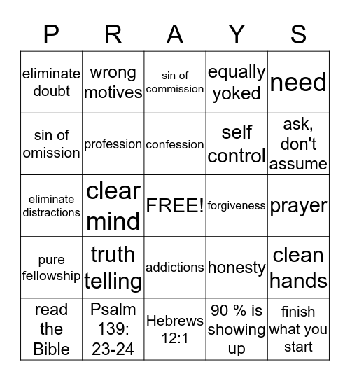 Power of Prayer Bingo Card
