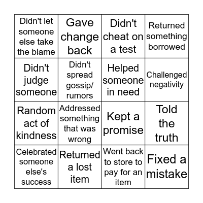 INTEGRITY BINGO Card