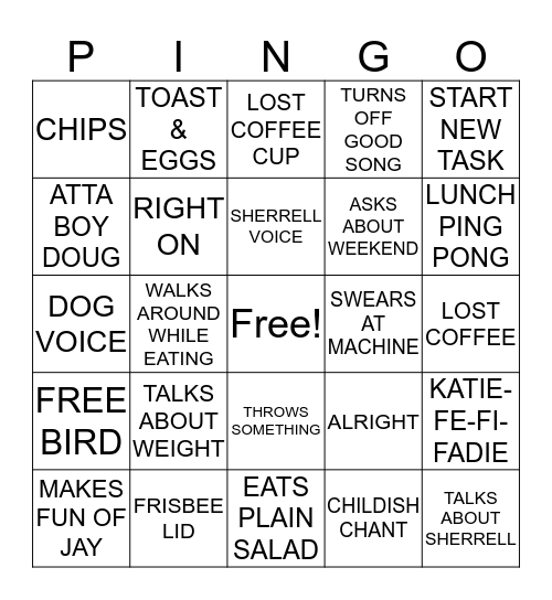 PETE BINGO Card