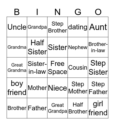 Family Bingo Card