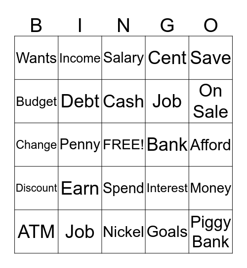 Money Bingo Card