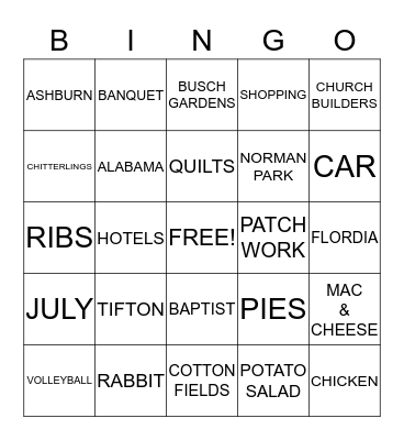 LYNN-LASTER FAMILY REUNION 2014 Bingo Card