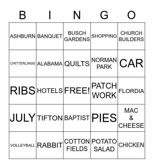 LYNN-LASTER FAMILY REUNION 2014 Bingo Card