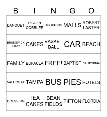 LYNN-LASTER FAMILY REUNION 2014 Bingo Card