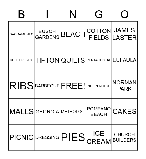 LYNN-LASTER FAMILY REUNION 2014 Bingo Card