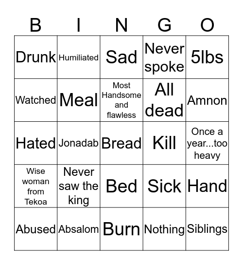 Amnon, Absalom & Tamar Bingo Card