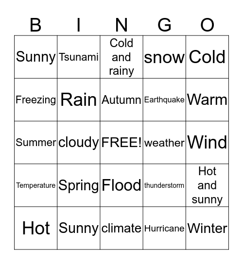 Weather Bingo Card