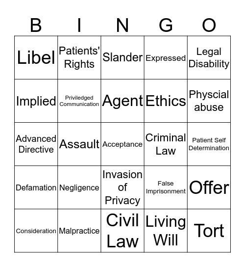 Legal  Bingo Card