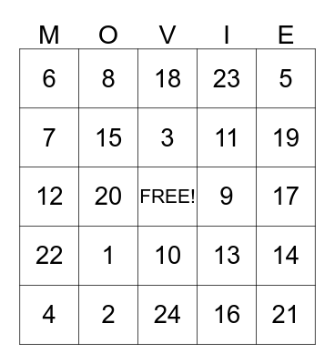 Movie Time Bingo Card