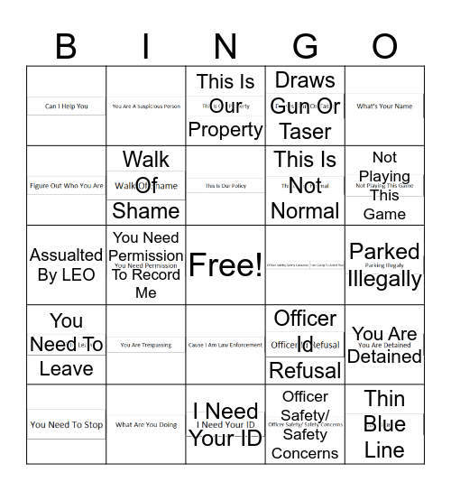 Sovereign Citizen Bingo Card