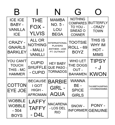 ONE HIT WONDERS! Bingo Card