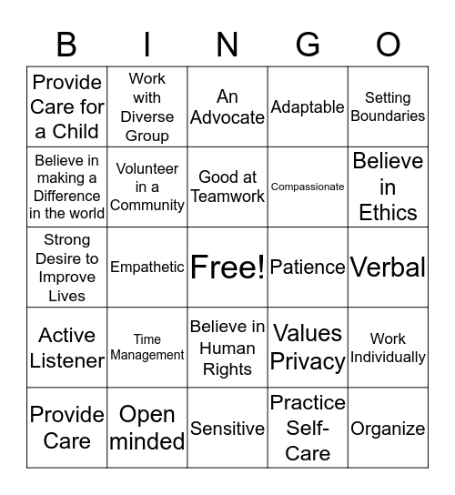 What is Social Work? Bingo Card