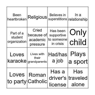 HUMAN BINGO Card