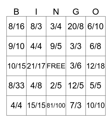 Multiplying fractions bingo Card