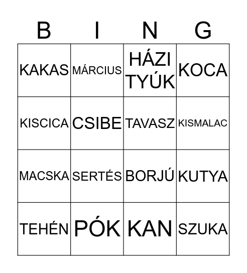 TERMÉSZETISMERET 4.-5. OSZTÁLY Bingo Card