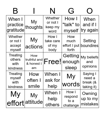 Things I can Control Bingo Card