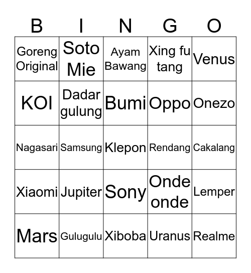 Punya Lilian. Bingo Card