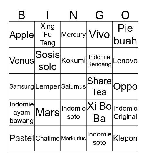 Jessamine’s Bingo Card