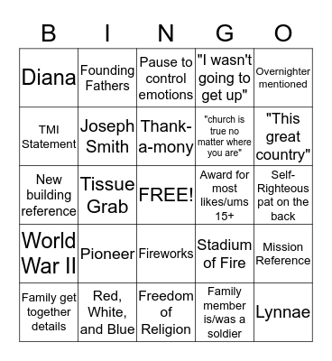 July Edition Bingo Card