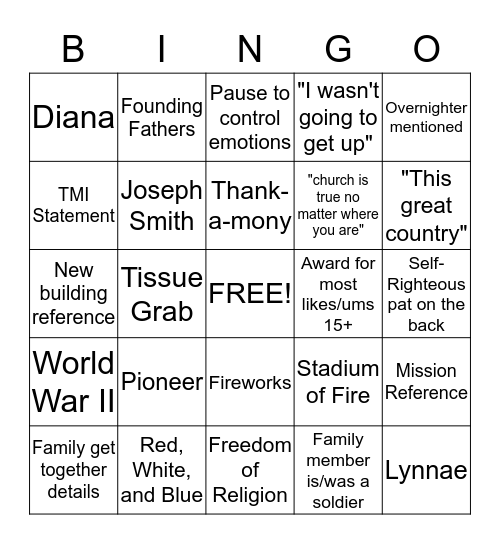 July Edition Bingo Card