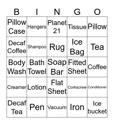 Housekeeping BINGO Card