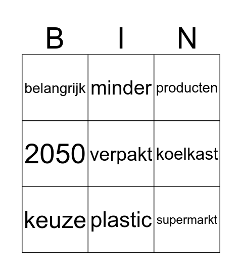 Plastic bingo Card