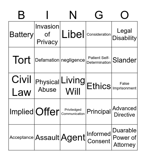 Legal Bingo Card