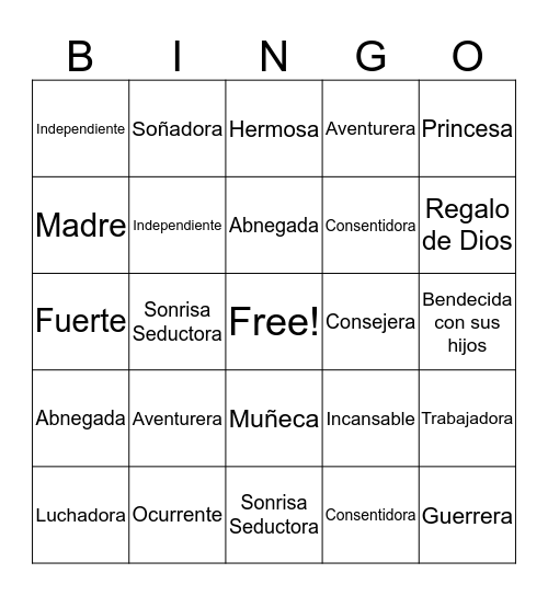 Día de la Mujer Bingo Card