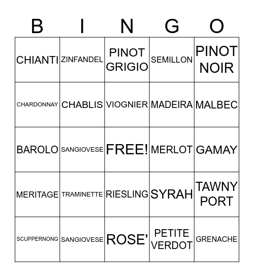 WINEMEDOWN.COM Bingo Card