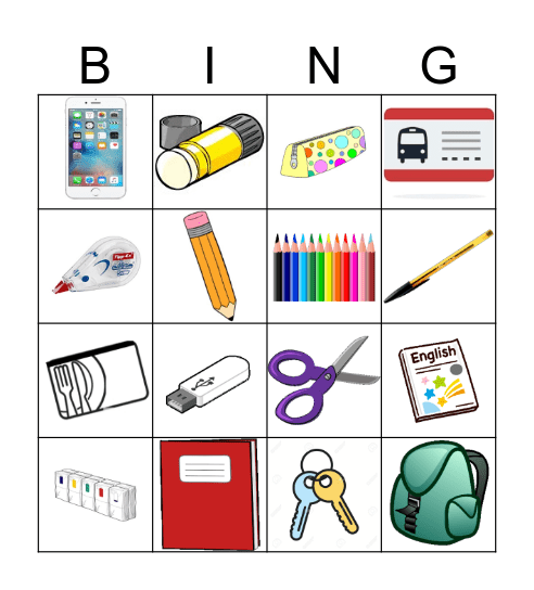 IN MY SCHOOLBAG Bingo Card