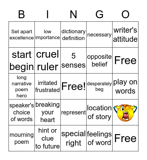 Vocabulary Words 3 Bingo Card