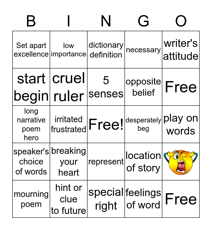 Vocabulary List #3 Bingo Card