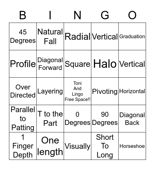 Toni and Lingo Bingo Card