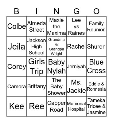 Baby Nylah & Shuron Bingo Card