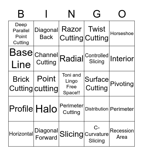 Toni and Lingo Terminology and Techniques Bingo Card