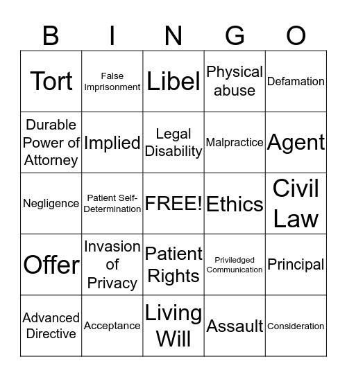 Legal Bingo Card