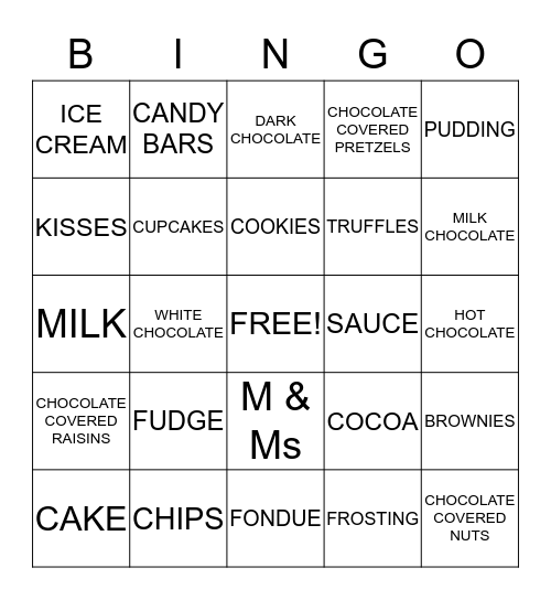 CHOCOLATE!! Bingo Card