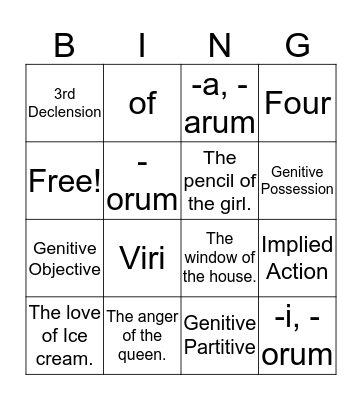 Gen-Z Genitives Bingo Card