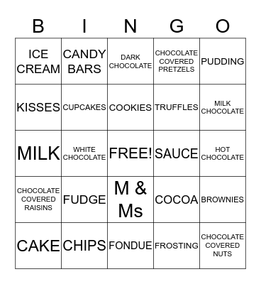 CHOCOLATE!! Bingo Card