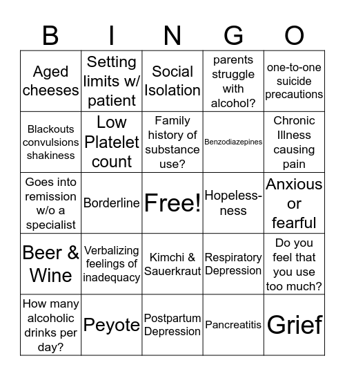 Mood Disorders & Addiction  Bingo Card