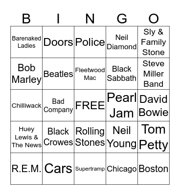 MUSIC BINGO Card