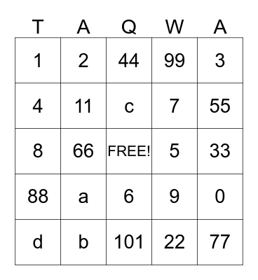 I have TAQWA! Bingo Card