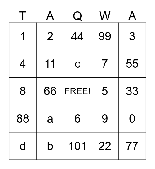 I have TAQWA! Bingo Card